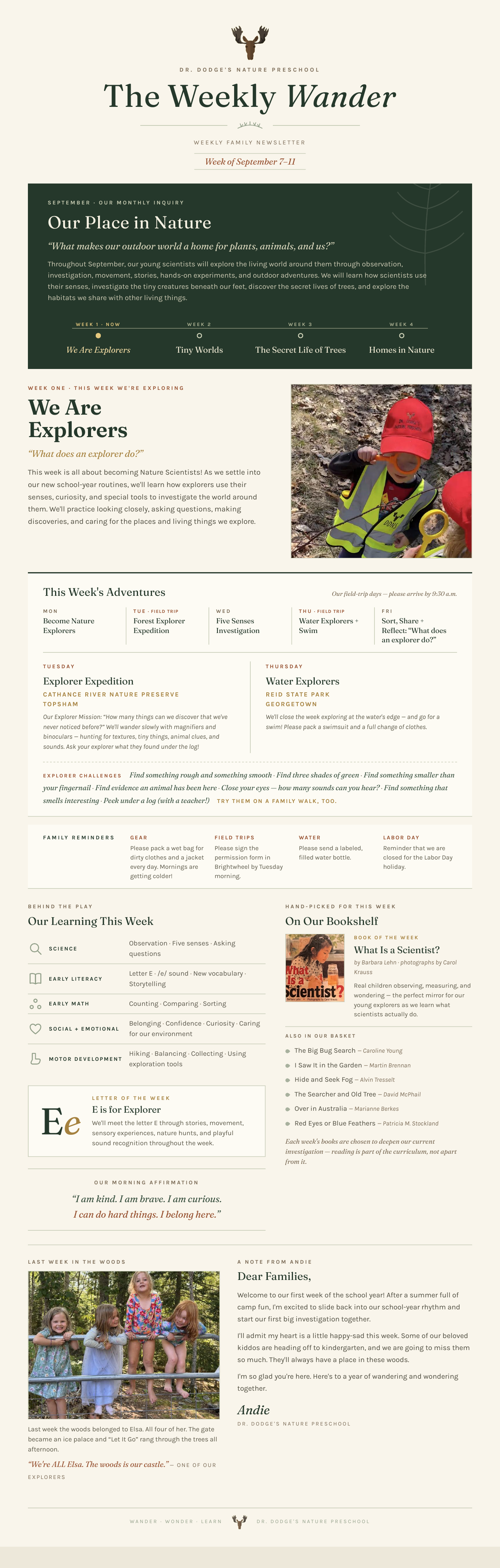 The Weekly Wander — a complete recent issue of the Dr. Dodge's family newsletter